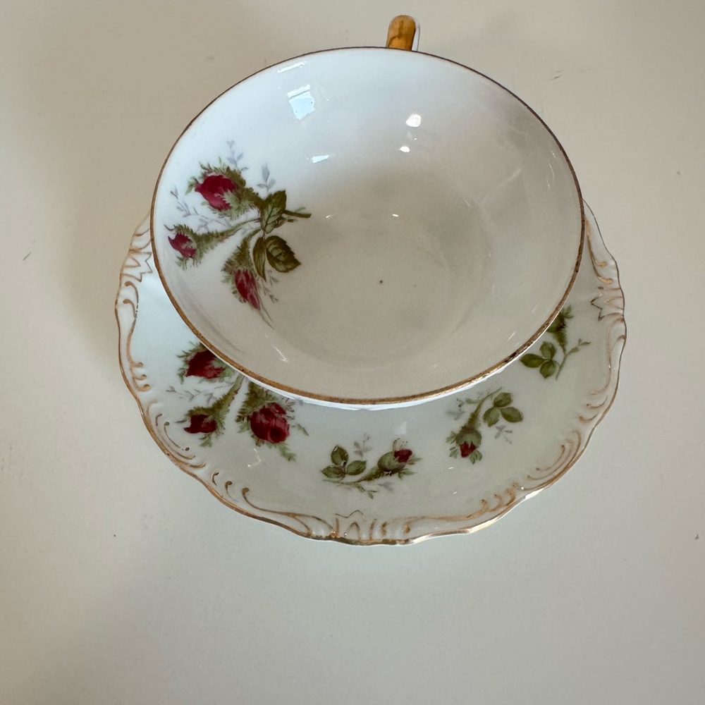 Norcrest Floral Footed Teacup and Saucer Set - White and Purple